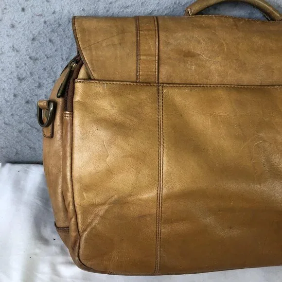 Samsonite Brown 18" Leather Laptop Bag Briefcase Mens Soft Case Satchel Work - Picture 12 of 16